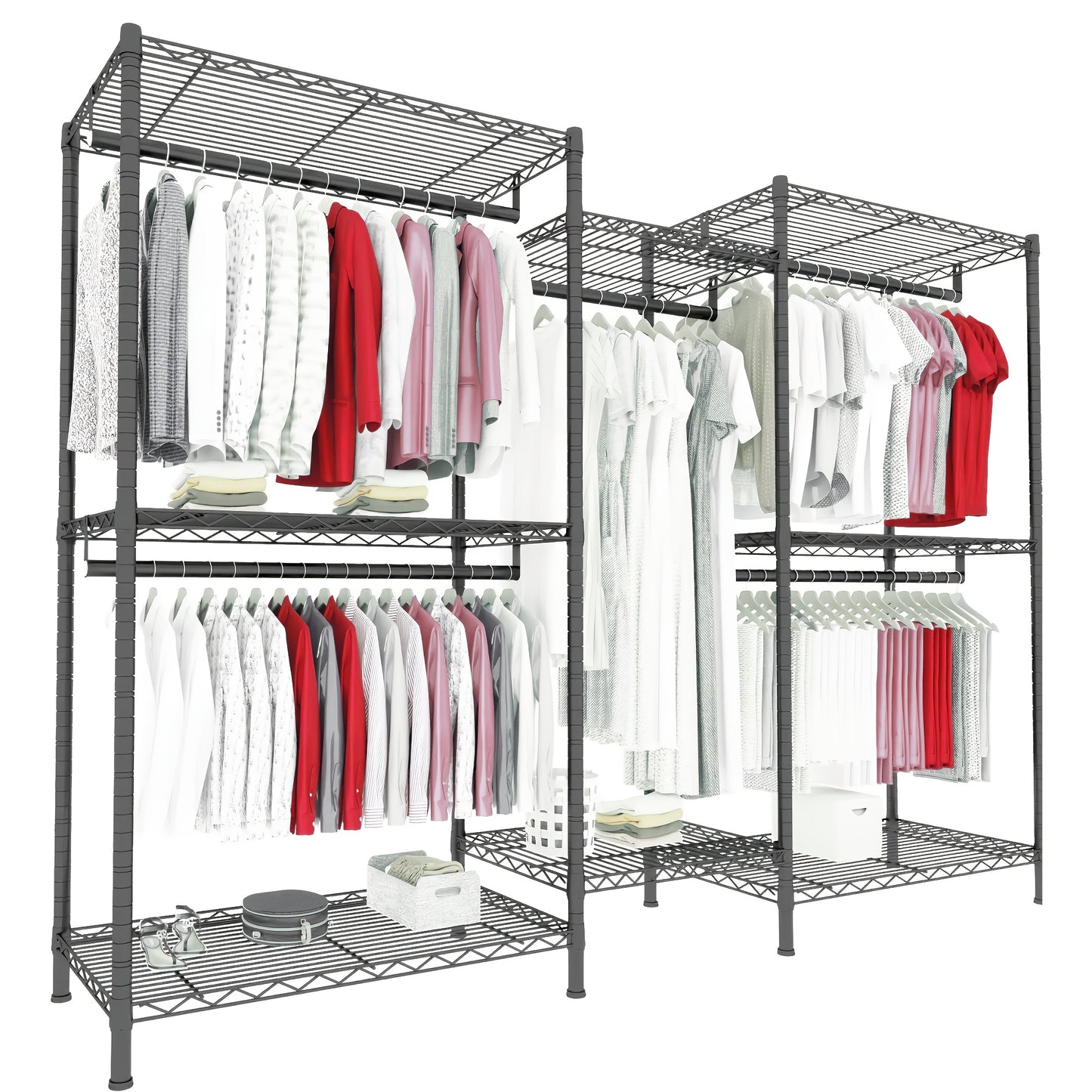Heavy Duty Kledingrek – Kledingstender – Garderoberek – Kledinghanger – Kastorganizer – Extra Groot – 410,5 KG Capaciteit – 8 Planken & 5 Hangstangen – Roestvrij Stalen Frame – Vrijstaand – Ruimtebesparend Verticaal Design