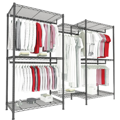 Heavy Duty Kledingrek – Kledingstender – Garderoberek – Kledinghanger – Kastorganizer – Extra Groot – 410,5 KG Capaciteit – 8 Planken & 5 Hangstangen – Roestvrij Stalen Frame – Vrijstaand – Ruimtebesparend Verticaal Design