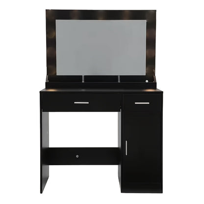 Make-up Tafel – Kaptafel – Schoonheidstafel – Beauty Meubel – Make-up Bureau Zwart – Grote Spiegel – Stevige Glasconstructie – Ruime Opberglades
