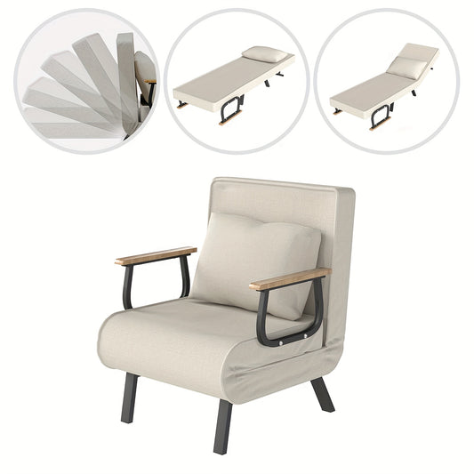 Stoelbed – Slaapstoel – Fauteuil – Ligstoel – Slaapbank – 5 Verstelbare Rugleuning – Houten Armleuningen – Zachte Comfortabele Stof – 65×185 cm