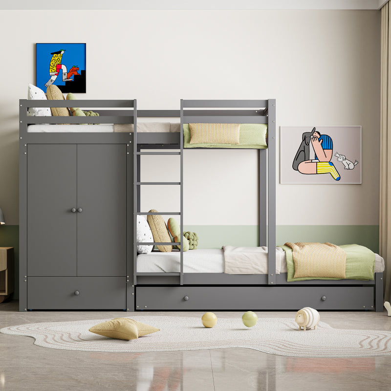 Stapelbed – Hoogslaper – Kinderbed – Multifunctioneel Bed – Uitklapbaar Logeerbed – Massief Hout – 90x200 cm – Met Kledingkast en Ladeblok