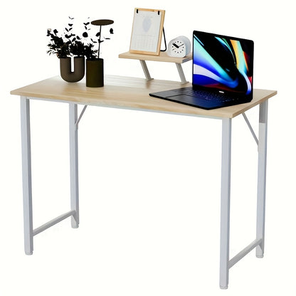 Compact Bureau – Computerbureau – Werkplek Bureau – Studiebureau – Bureau Met Monitorstandaard – Ergonomisch Ontwerp – 100x50 cm – Wit Metalen Frame