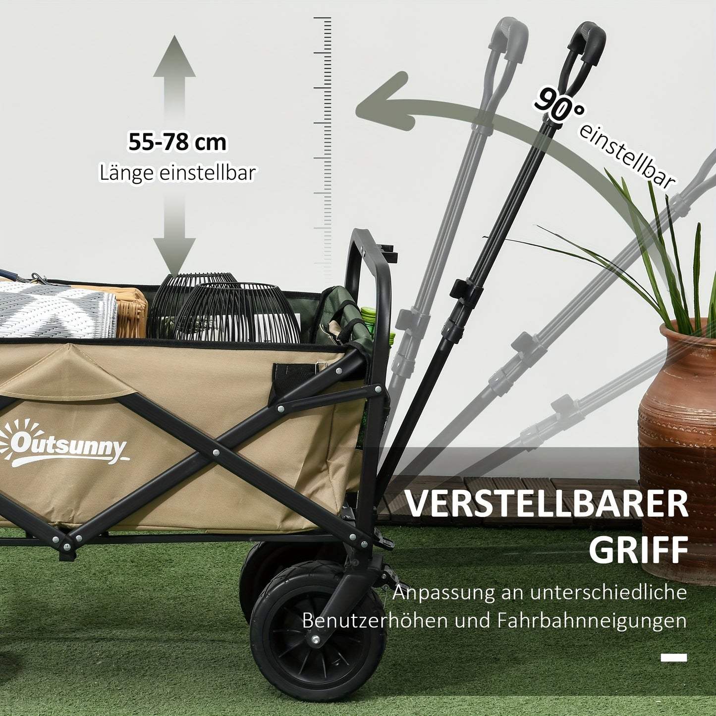 Opvouwbare Transportkar – Handwagen – Strandkar – Boodschappenwagen – Tuinkar – Kaki Groen – Draagkracht Tot 100 Kg – Stevig Oxford Materiaal