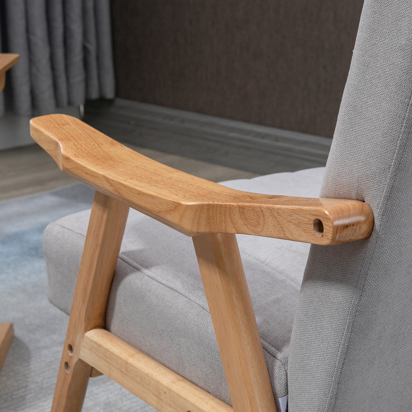 Fauteuil – Zitzetel – Relaxstoel – Loungestoel – Zetel – Scandinavisch Design – Fluwelen Bekleding – Rubberen Houten Onderstel – Lichtgrijs – 68x74x82 cm