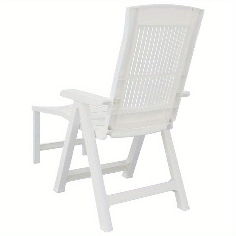 White Plastic Lounge Chair with Cushioned Seat & Backrest - Heavy-Duty All-Weather Durable Modern Design, Foldable Lightweight Sturdy Frame for Balcony, Terrace, Backyard, Poolside, Beach - Easy Assembly & Low Maintenance (Id
