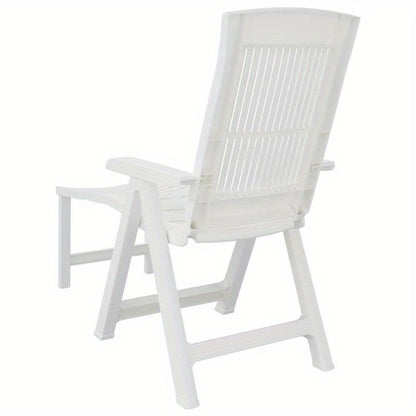 White Plastic Lounge Chair with Cushioned Seat & Backrest - Heavy-Duty All-Weather Durable Modern Design, Foldable Lightweight Sturdy Frame for Balcony, Terrace, Backyard, Poolside, Beach - Easy Assembly & Low Maintenance (Id
