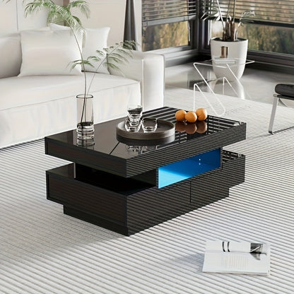 Modern Coffee Table with High-Gloss Black Finish - Large Living Room Center Table, 4 Drawers (Front & Back), Spacious Storage, Easy Assembly, for Living Room, Home Office, or Entertainment Spaces - Durable Furniture, Coffee T