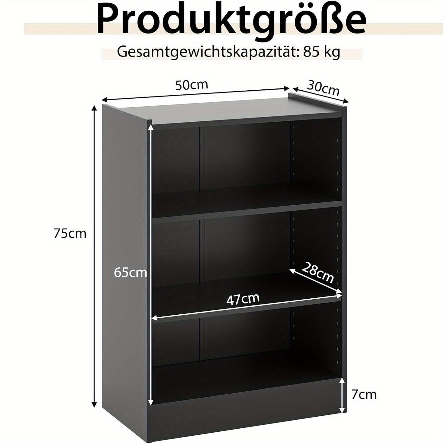 Boekenkast – Vitrinekast – Opbergkast – Wandrek – Openkast – 3-vaks Verstelbare Planken – Water- en Krasbestendig Zwart