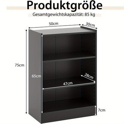 Boekenkast – Vitrinekast – Opbergkast – Wandrek – Openkast – 3-vaks Verstelbare Planken – Water- en Krasbestendig Zwart