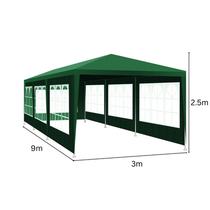 Partytent – Tuin Tent – Waterdichte Tent – Outdoor Tent – Picknick Tent – 9x3 Meter – Met Verwijderbare Panelen - Groen