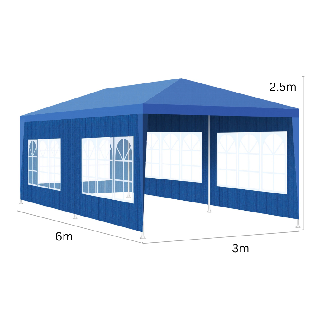 Partytent – Tuin Tent – Waterdichte Tent – Outdoor Tent –  Kampeertent – Tuinent – Weerbestendig PE-Materiaal – Stevig Metalen Frame – 3 x 6 m - Blauw