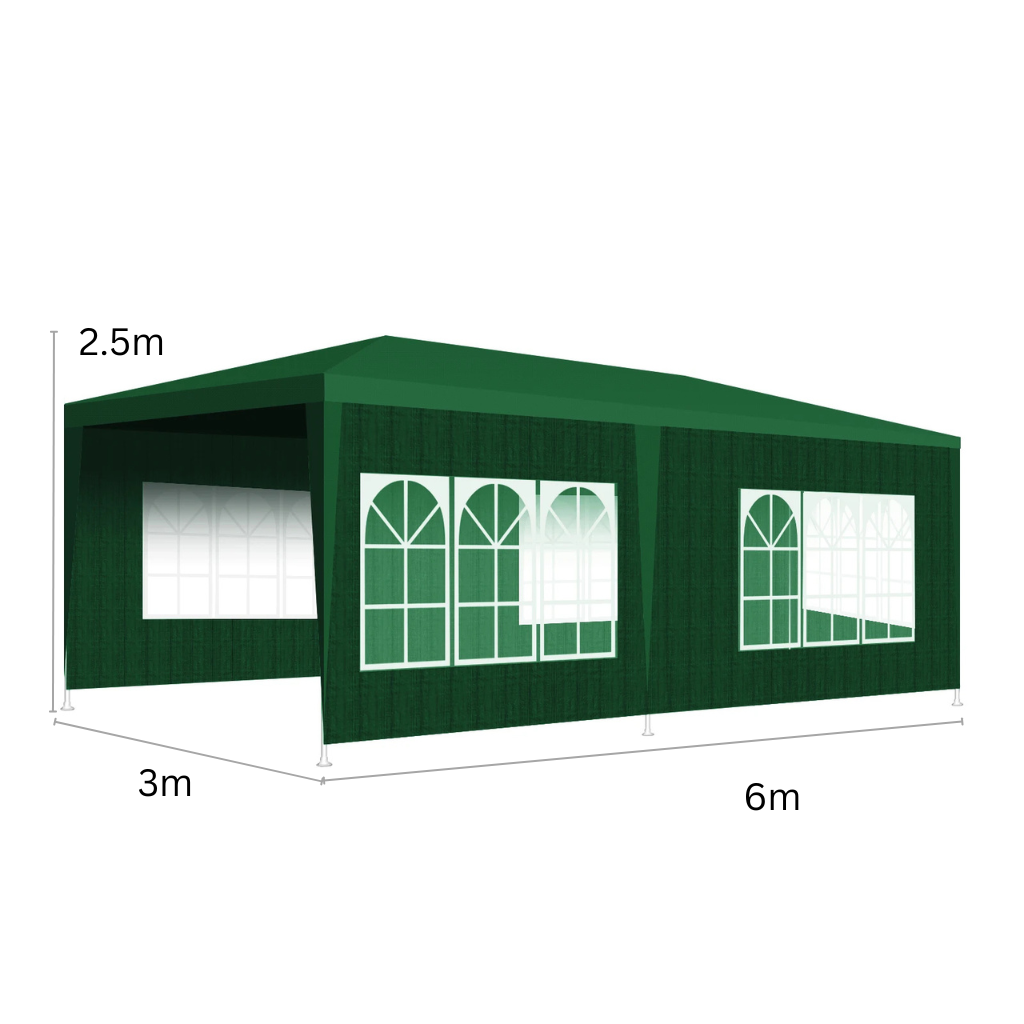 Partytent – Tuin Tent – Waterdichte Tent – Outdoor Tent –  Kampeertent – Tuinent – Weerbestendig PE-Materiaal – Stevig Metalen Frame – 3 x 6 m - Groen