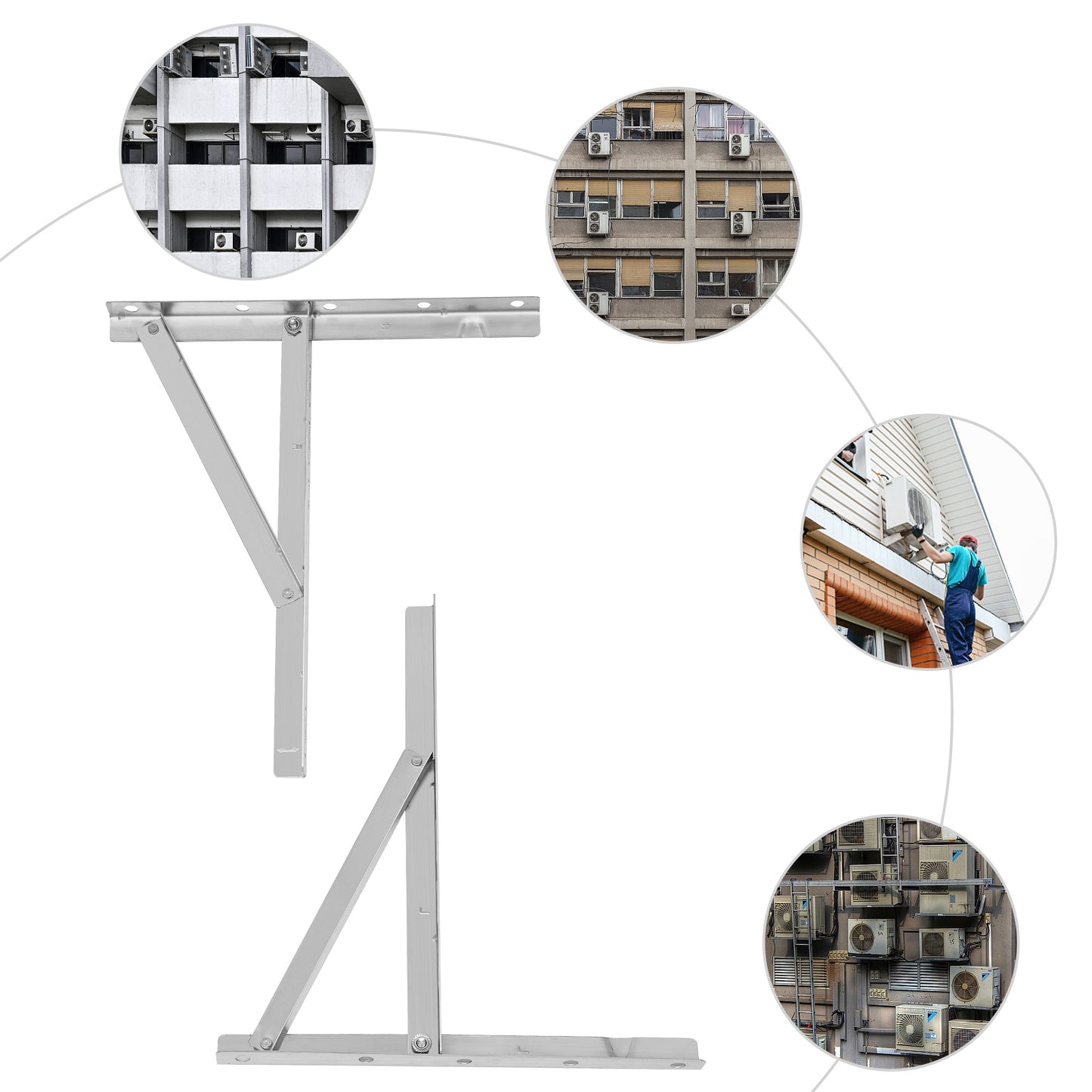 Wandbeugel Airconditioner – Beugel Wandmontage – Houder Buitenunit – Steun Airco – 201 Roestvrij Staal – Draagvermogen 200 kg – Verhoogd Ontwerp Tegen Vuil en Weersinvloeden