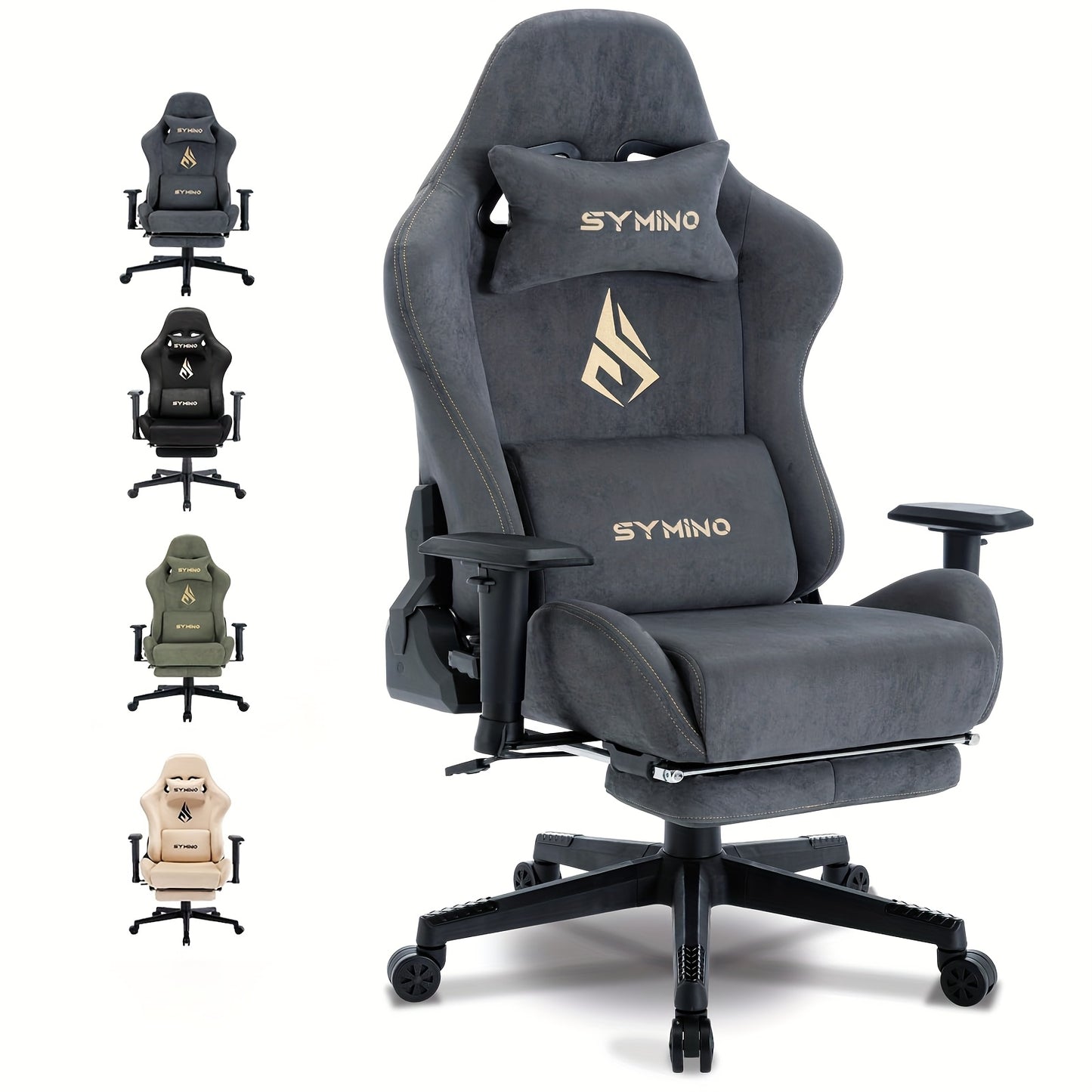 Gamingstoel – Gamestoel – Gaming Chair – Bureaustoel – Game Stoel – Ergonomisch Design – Memory Foam Zitting – Verstelbare Lendensteun – Voetsteun – 360° Draaibaar – Grijs