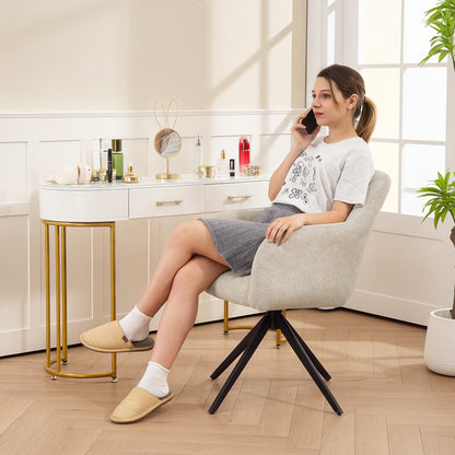 Draaifauteuil – Draaistoel – Fauteuil – Zithoekstoel – Accentstoel – Beige Stofbekleding – Stalen Poten – Comfortabele Draaibeweging