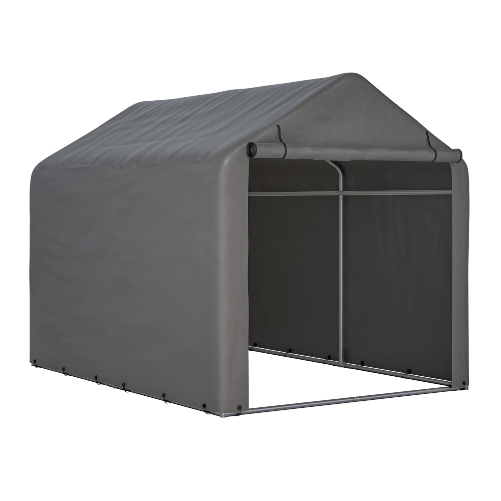 Grote Tuinschuur – Opbergschuur – Garage – Carport – Motorstalling – Zwaar Belastbaar – 160x220x165 cm – Grijs Met Zwart Frame – Rolluikdeur Met Raam