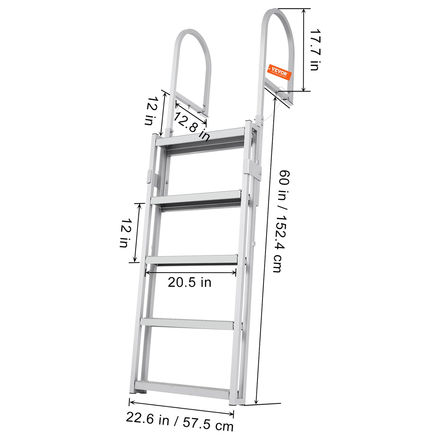 Steigerladder – Steigertrap – Bootladder – Dockladder – Aluminium Ladder – Verstelbare Hoogte 170-200 cm – 5 Antislip Treden