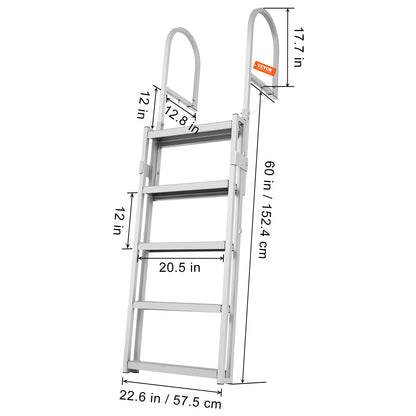 Steigerladder – Steigertrap – Bootladder – Dockladder – Aluminium Ladder – Verstelbare Hoogte 170-200 cm – 5 Antislip Treden