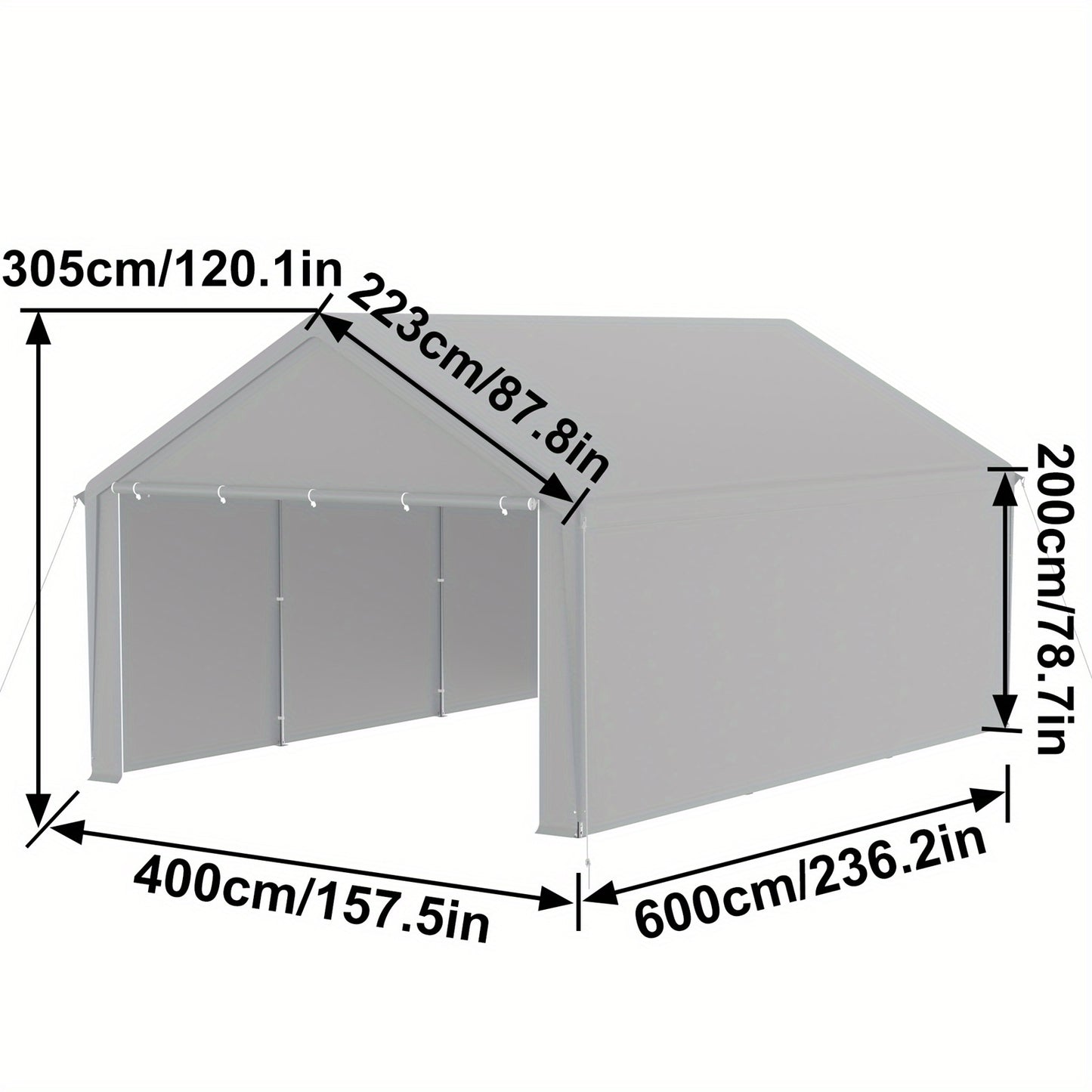 Garage Tent – Garage Overkapping – Opslag Tent – Carport – Zonwering Dak – 4x6m – Stabiel Stalen Frame – PE Dak met Rolgordijnen en Ramen