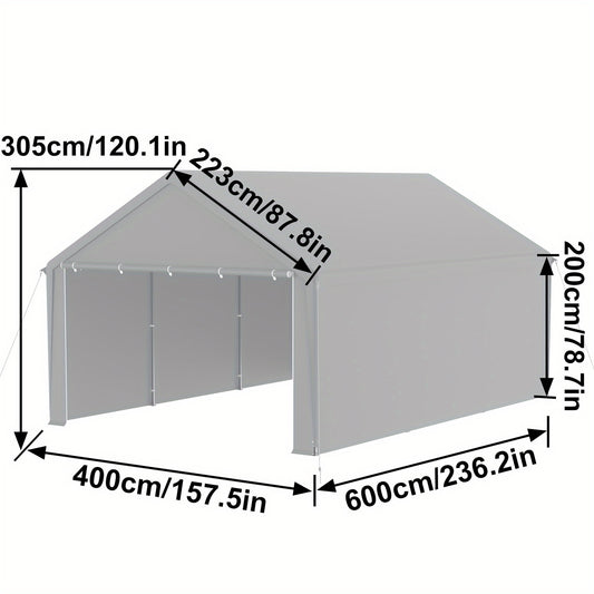 Garage Tent – Garage Overkapping – Opslag Tent – Carport – Zonwering Dak – 4x6m – Stabiel Stalen Frame – PE Dak met Rolgordijnen en Ramen