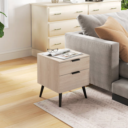 Bijzettafel Set – Nachtkastje – Bedtafel – Sidetable – Houten Tafeltje – Modern Nordic Design – 2-Lade Opbergruimte – Eikenhout Look