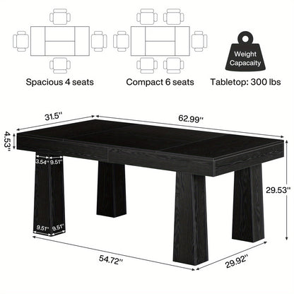 Modern Industrieel Eettafel – Keukentafel – Eettafel Rechthoekig – Tafel Met Poten – Grote Eettafel – 63 Inch – Stabiele Constructie Van Hout – Zwart Met Natuurlijke Houtnerf