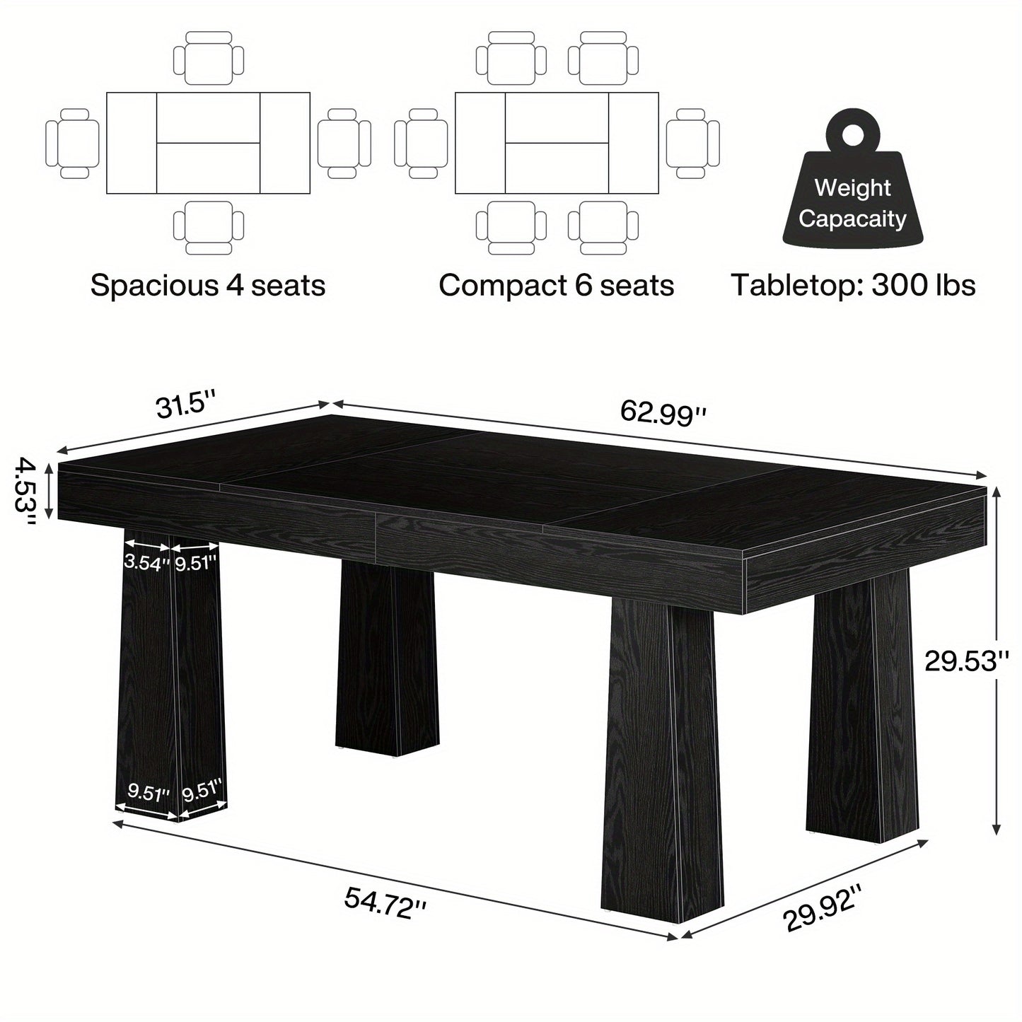 Eettafel – Dinertafel – Keukentafel – Tafel – Werktafel – Modern Industrieel Design – Ruim 160x80 cm – Robuuste Matzwarte Tafel