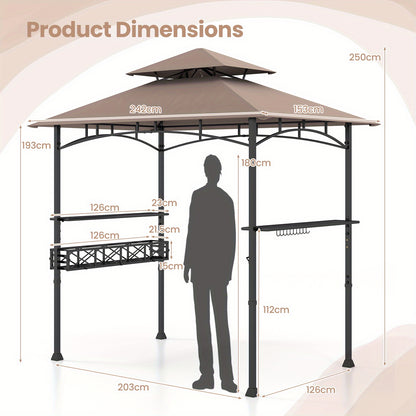 BBQ Grill Gazebo – Barbecue Overkapping – Grill Tent – Picknick Shelter – Buitenkeuken – Dubbel Dak – Vlamwerende Polyester Kap – Zwart-Grijs