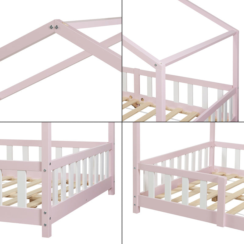 Kinderbed – Kinderbedje – Peuterbed – Bedje – Ledikant – Wit Huisvormig Design – Valbeveiliging – Massief Dennenhout – 80x160 cm