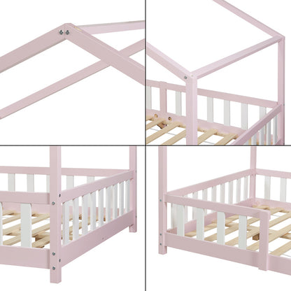 Kinderbed – Kinderbedje – Peuterbed – Bedje – Ledikant – Wit Huisvormig Design – Valbeveiliging – Massief Dennenhout – 80x160 cm
