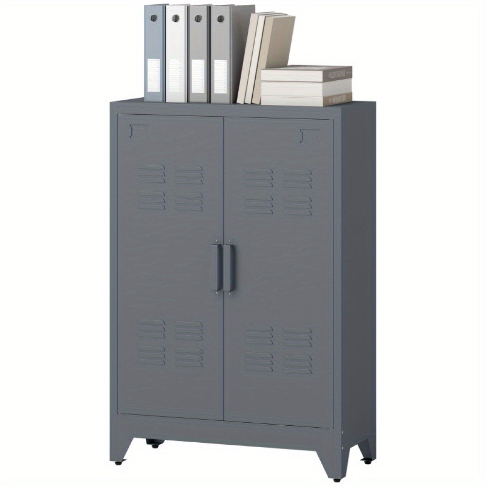 Metalen Kast – Opbergkast – Archiefkast – Dichte Kast – Kantoor Kast – Met Gelouvelleerde Deuren – 2 Verstelbare Legplanken – 75x33x110 cm – Robuust & Ventilerend