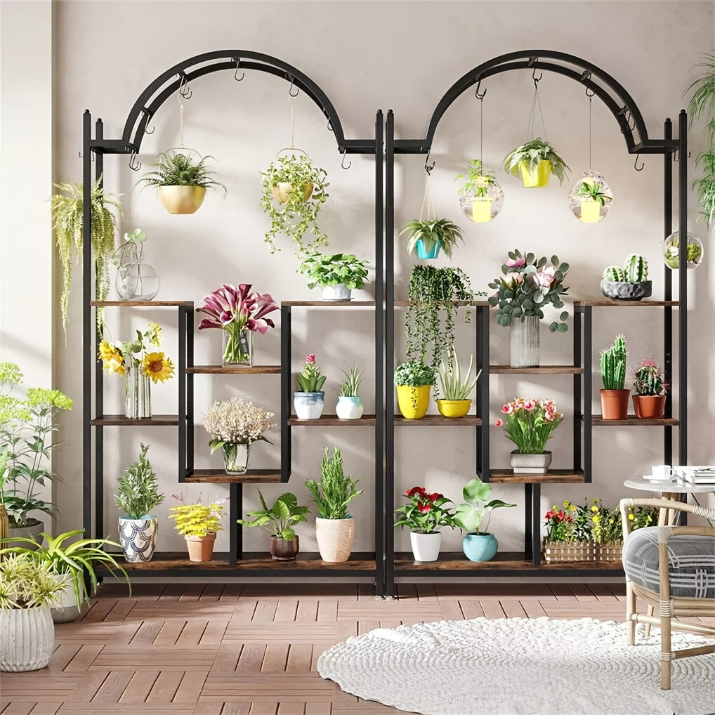 Plantenstandaard – Plantentafel – Bloemenrek – Plantenrek – Plantenkast – Zwart Metalen Frame – 5 Lagen Met Ophanghaken