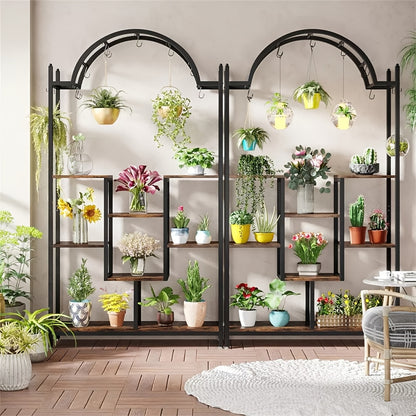 Plantenstandaard – Plantentafel – Bloemenrek – Plantenrek – Plantenkast – Zwart Metalen Frame – 5 Lagen Met Ophanghaken
