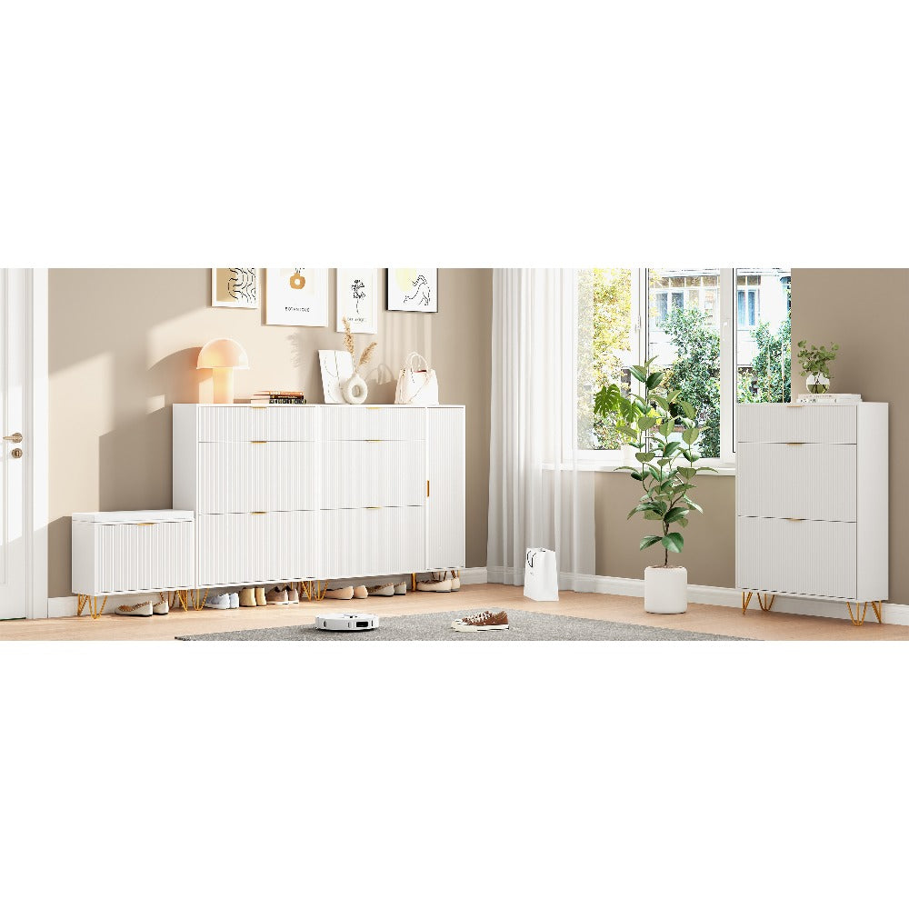Schoenenkast – Schoenenrek – Schoenendisplay – Schoenendressoir – Schoenopbergmeubel – Wit met Gouden Accenten – Compact 80x24x118,5 cm – 3 Verdiepingen met Inklapbare Lades