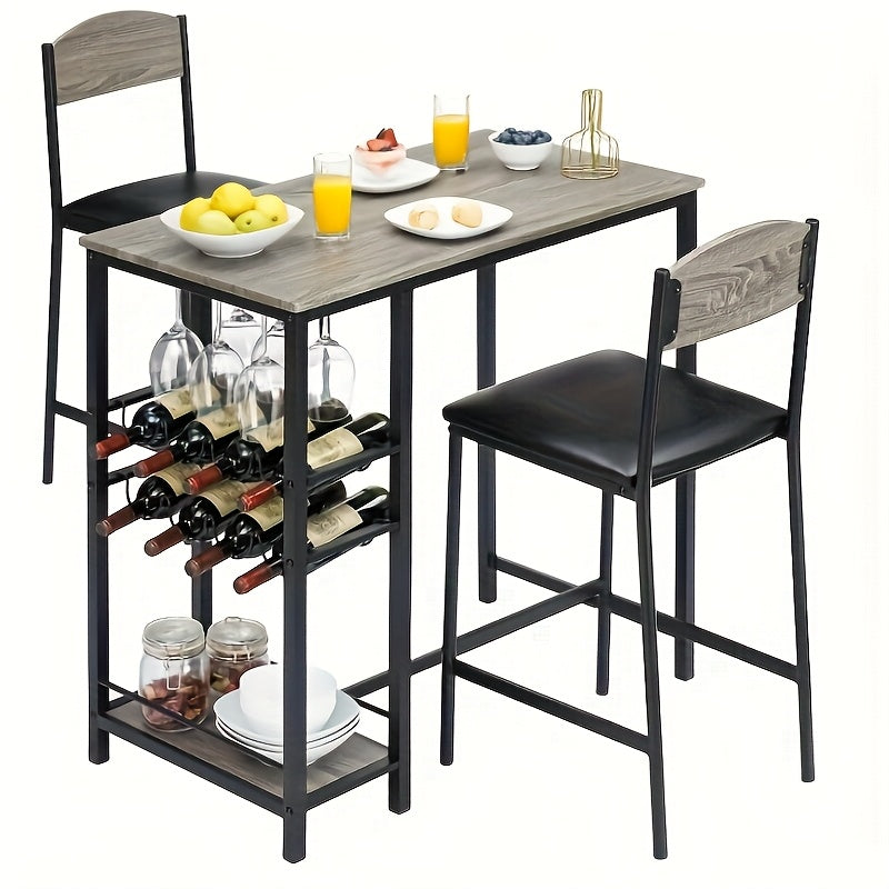 Bartafelset – Barkrukset – Barmeubel – Statafel – Bistroset – Met Opbergruimte – Ergonomische Zithoogte – Grijs