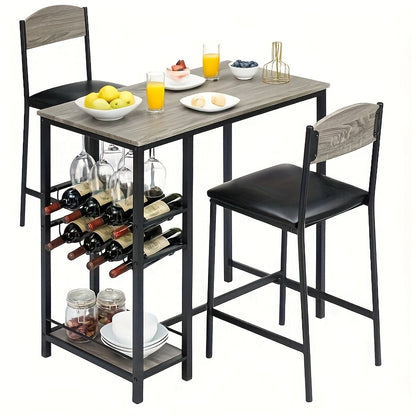 Bartafelset – Barkrukset – Barmeubel – Statafel – Bistroset – Met Opbergruimte – Ergonomische Zithoogte – Grijs