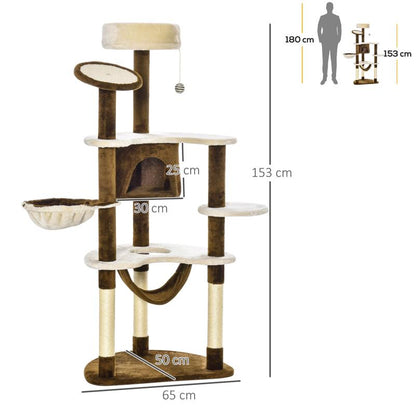 Krabpaal – Krabmeubel – Kattenboom – Kattenhuis – Kattentoren – XXL 153 cm Hoog – Stevig Anti-Kantel Ontwerp