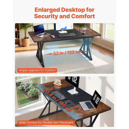 Grote Computerbureau – Bureautafel – Werkplek – Schrijftafel – Laptoptafel – Rustiek Bruin & Zwart – Stevig Carbonstaal Frame – 180x80 cm Groot Werkblad