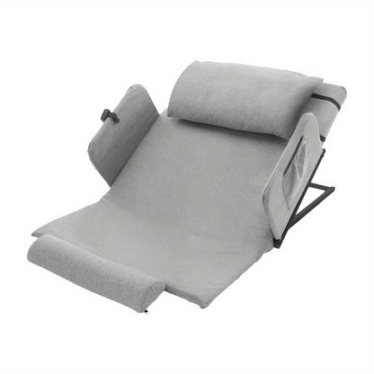 Comfortable Gray Adjustable Bed Backrest with Fixed Armrests, Headrest & Short Pad - -Linen Cushion, for Elderly/ Mobility Support
