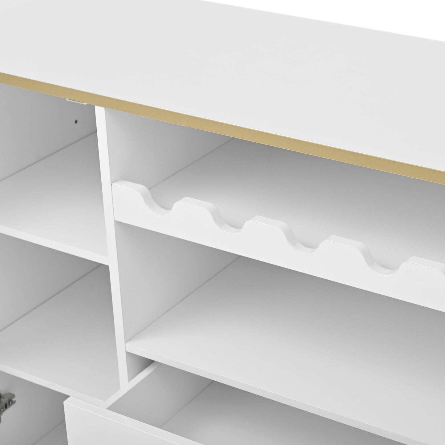 Sideboard – Dressoir – Buffetkast – Opbergkast – Wijnkast – Wit Met Gouden Accenten – Verstelbare Planken En Wijnrek – 120x38x90 Cm