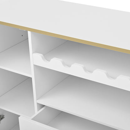 Sideboard – Dressoir – Buffetkast – Opbergkast – Wijnkast – Wit Met Gouden Accenten – Verstelbare Planken En Wijnrek – 120x38x90 Cm