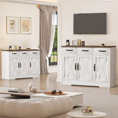 Dressoir – Sideboard – Opbergkast – Wandmeubel – Wit Zwart – 3 Laden en 3 Deuren – Verstelbare Planken – Anti-Kantelbeveiliging