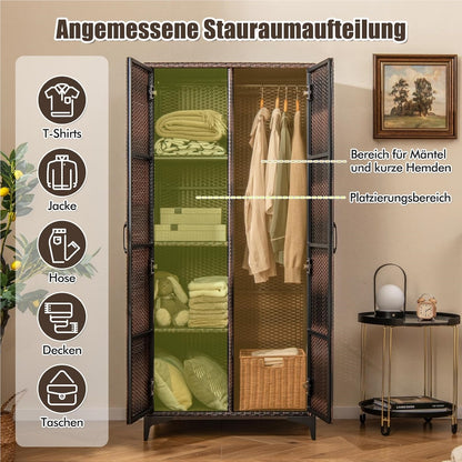 Tuinkast – Opbergkast – Tuinkist – Buitenkast – Bergkast – Rattan Tuinkast – Weerbestendig – Met Kledingroede 72x50x157 cm Bruin