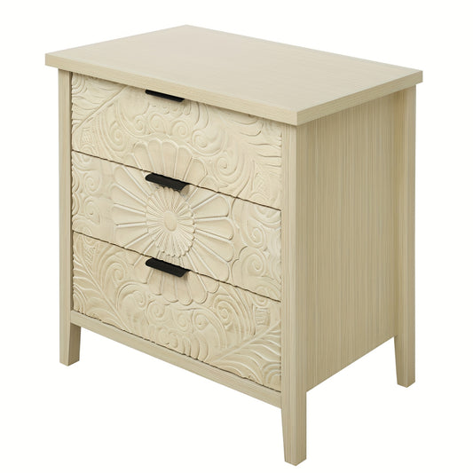 Nachtkastje – Bijzettafel – Wandkast – Ladekast – Slaapkamerkast – Massief Hout – 3 Lades Geperforeerd – 69 cm Hoog – 90 Liter Opbergruimte – Vrijstaand