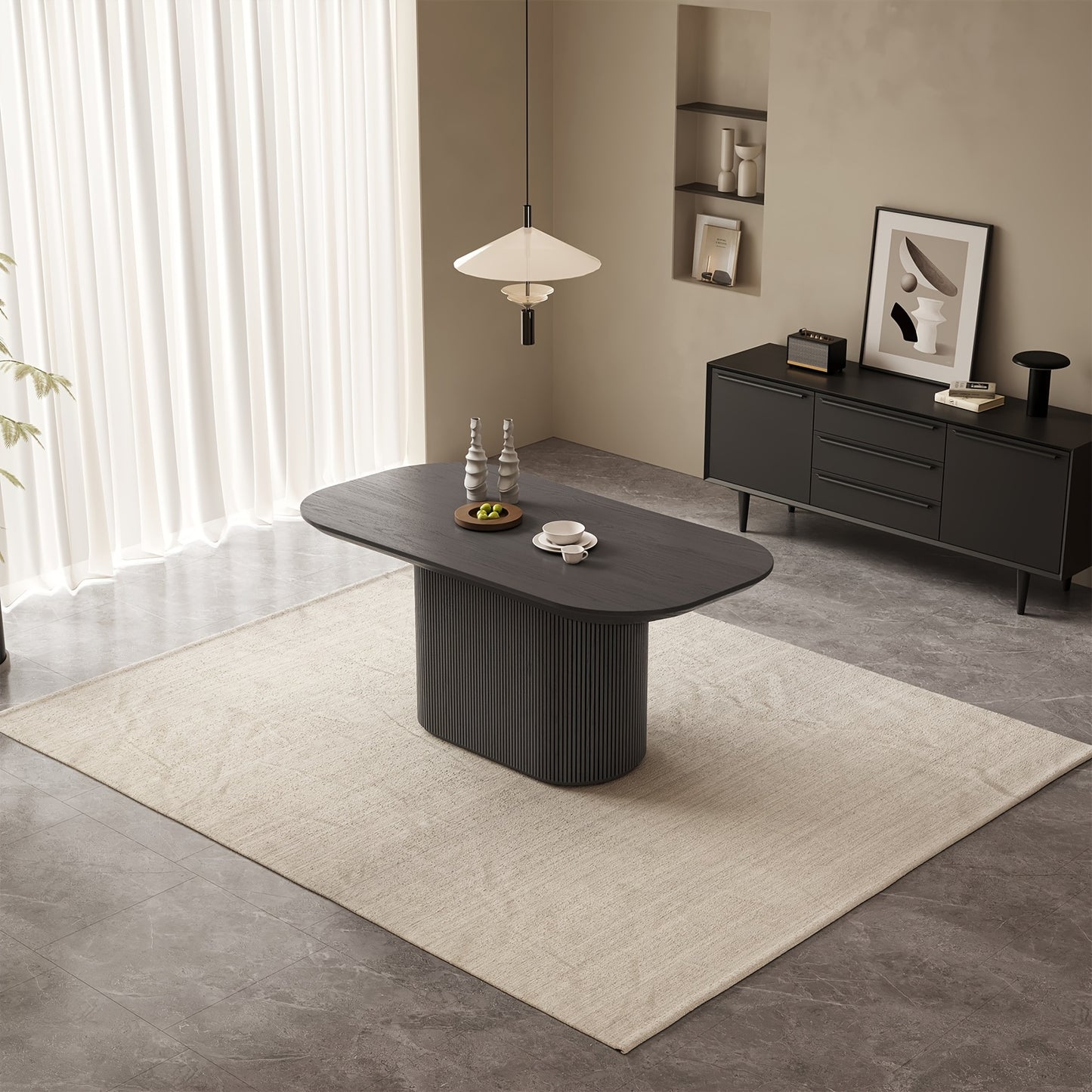 Eettafel – Tafel – Keukentafel – Eetkamertafel – Ovale Tafel – Donkergrijs – Ruimtebesparend – Voor 4-8 Personen – Hardhout & Kunstboard – 220 cm