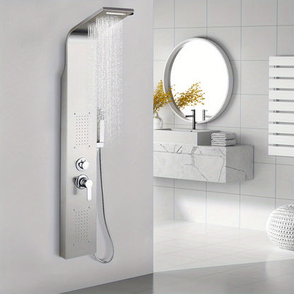 Doucheset – Douchepaneel – Douchekolom – Regendouche – Handdouche – Roestvrij Staal – Thermostaatkraan – 20x7x140 cm – Modern Minimalistisch Design