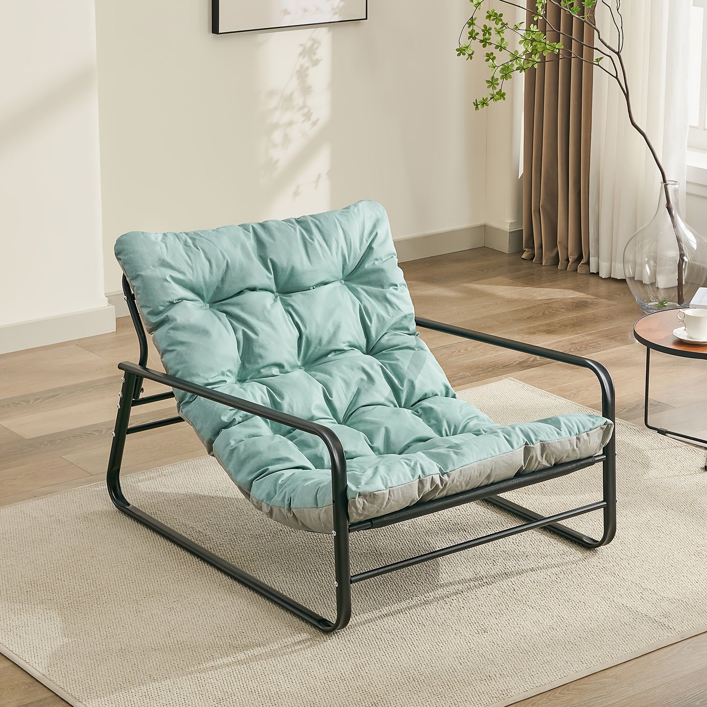 Fauteuil – Lounge Stoel – Relaxfauteuil – Leunstoel – Draaifauteuil – Ergonomische gebogen rugleuning – Zachte pluche zitting – Metalen frame – Handmatig verstelbaar – Blauwgrijs