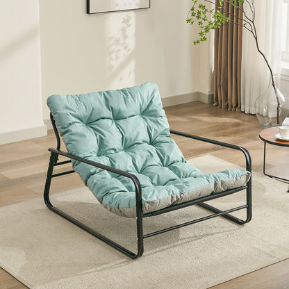 Fauteuil – Lounge Stoel – Relaxfauteuil – Leunstoel – Draaifauteuil – Ergonomische gebogen rugleuning – Zachte pluche zitting – Metalen frame – Handmatig verstelbaar – Blauwgrijs
