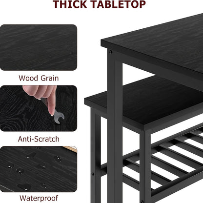 Eettafelset 4 Personen – Eettafel Met Stoelen – Dinerset – Keukentafelset – Zitgroep – Modern Zwart Metaal Frame – Inclusief Opbergrek – Compact Voor Kleine Ruimtes