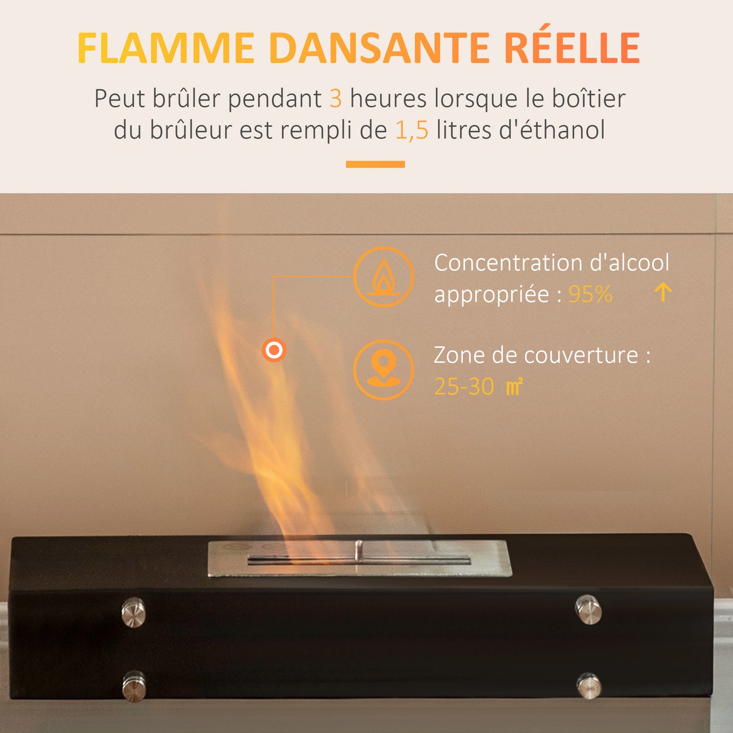 Ethanolhaard – Bio-ethanol haard – Vrijstaande sfeerhaard – Tafelhaard – Mobiele haard – 1,5 L brandstoftank – Geschikt voor ruimtes tot 25 m²